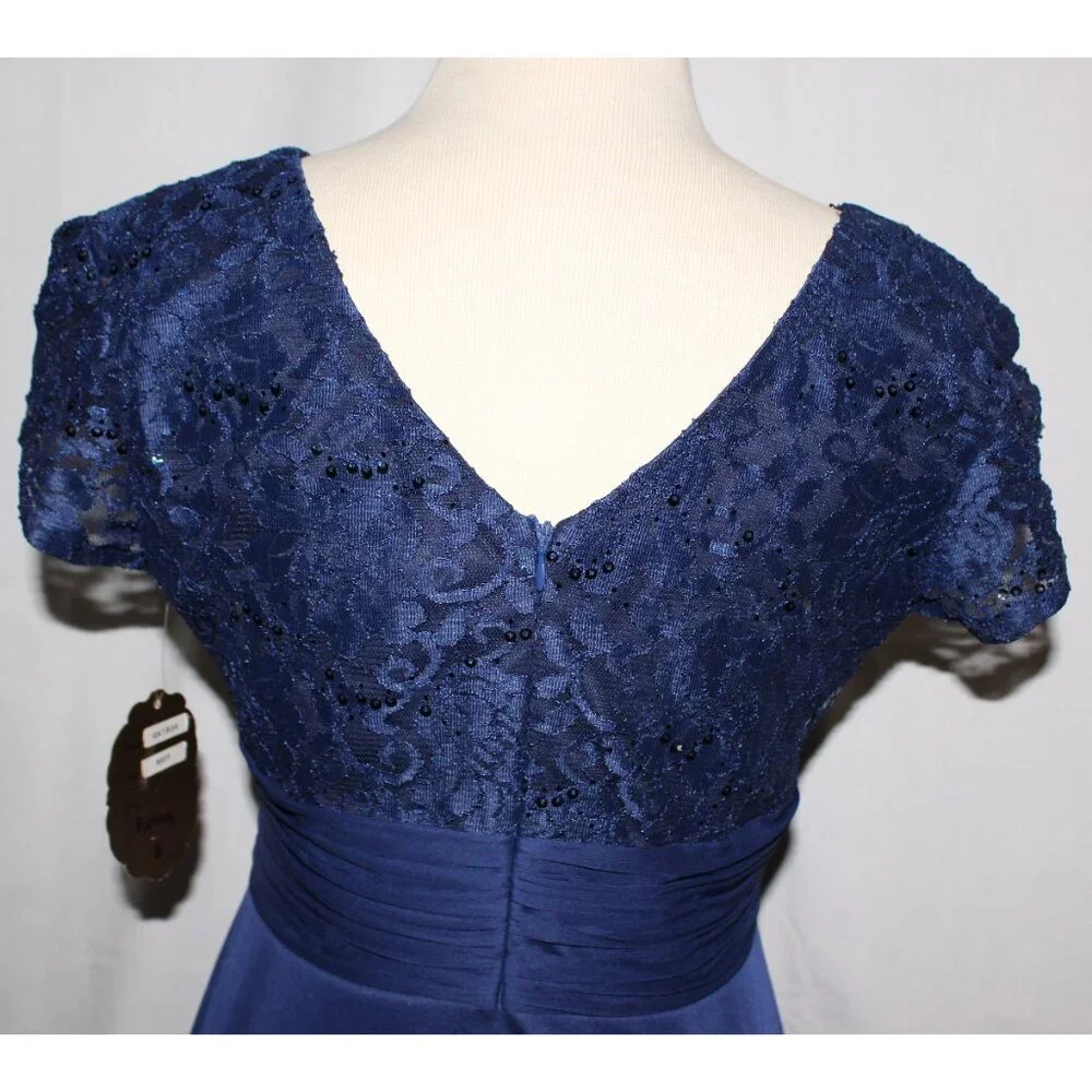 Fanny #1934 Short Chiffon & Lace Formal Dress-Size S-NAVY BLUE-NWT - Picture 6 of 7